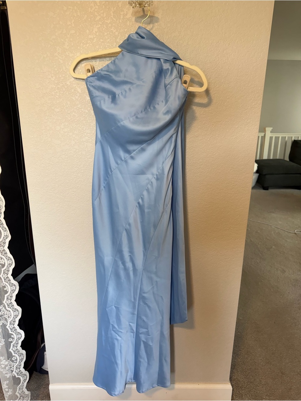 Hello Molly Sky Blue One-Shoulder Satin Gown